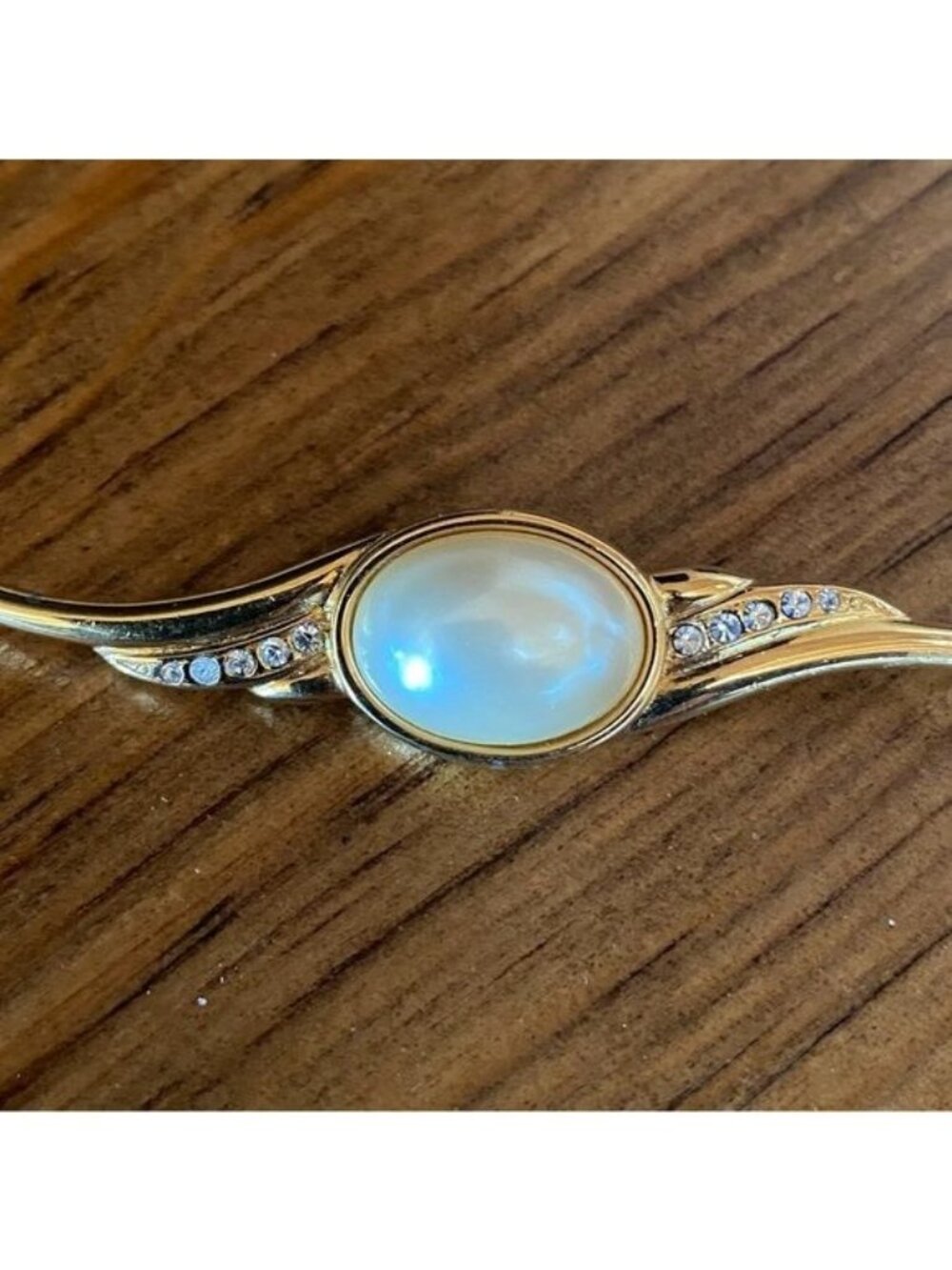 Monet Large Goldtone Faux Pearl Rhinestone Pin